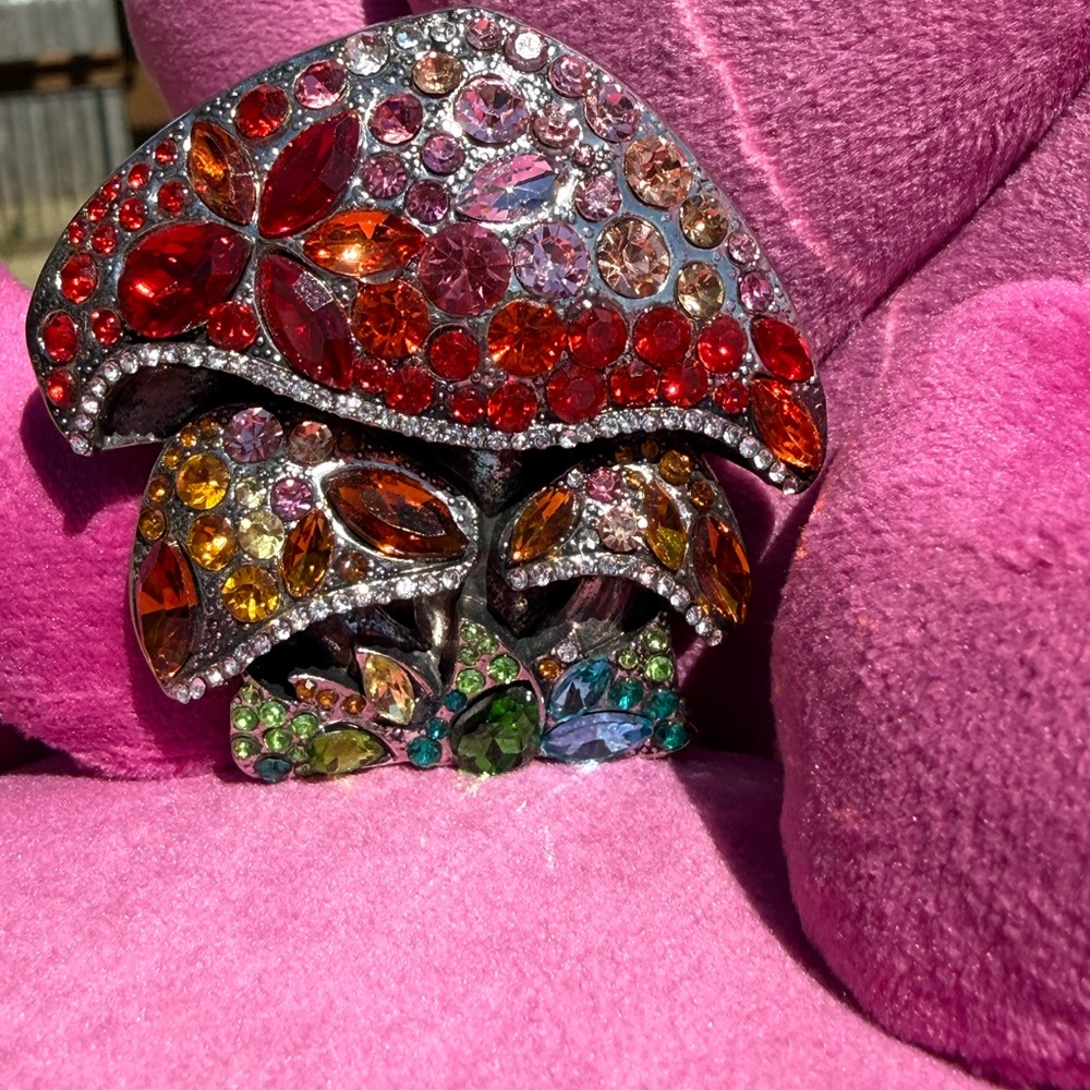 NEW! Mushroom Colorful Crystal Rhinestone Large Brooch - Picture 7 of 8